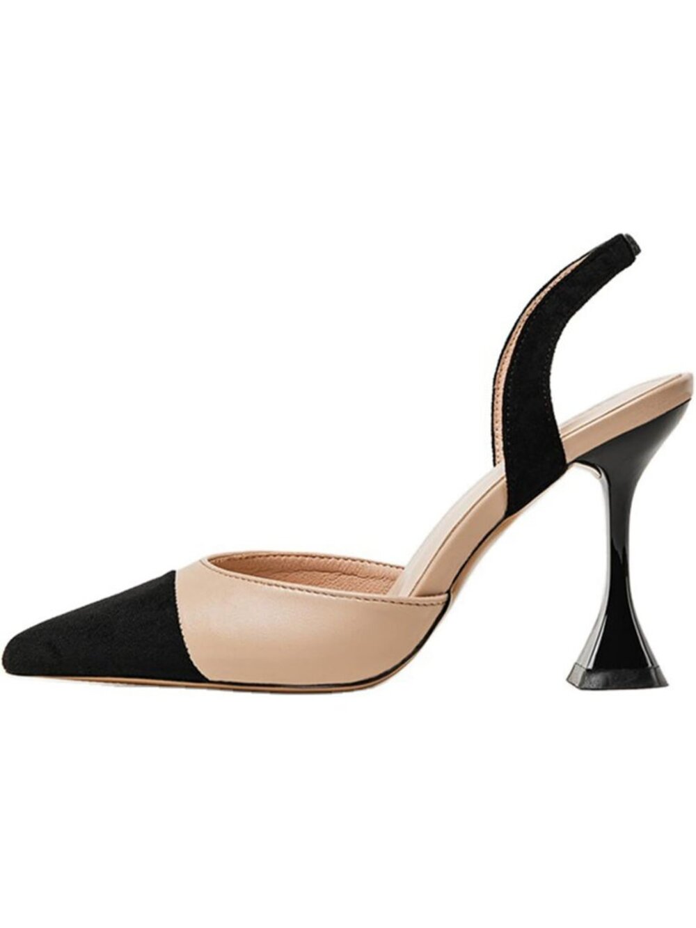 Women's Nude/Black Rubber Slingback Pointed Toe Slip On Stiletto Heels